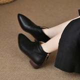 Jnyhbzz Vintage Short Tube Martin Boots British Style Soft Leather Middle Heel Western Boots Women's Ankle Boots Thick Heel Pointed Head 2024 New Style