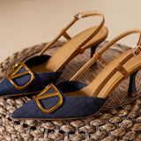 Jnyhbzz New Summer High Heels Women's Sandals With A Tip V Buckle Back Empty French Sandals