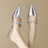 Jnyhbzz Small Fragrant Wind Pointed Low With Muller Baotou Half Drag Female Wear A Word With Diamond Silver Flat Cool Slippers