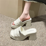 Jnyhbzz Thick Bottom One Word Cool Slippers Female 2024 Summer New Fashion Outside Wearing Slippers Thick Heel Sandals Female