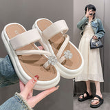 Jnyhbzz Toe Diamond Slippers Female 2024 Summer New Korean Version Fashion Leisure Thick Bottom One Word Outside Wear Slippers
