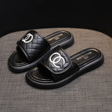 Jnyhbzz Celebrity Small Fragrant Wind Slippers Female Wear 2024 Summer New Versatile Flat Beach Sandals Out Leisure Generation