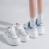 Jnyhbzz Sole Small White Shoes Female 2024 Autumn New Fashion Rivets Small Show Thin Loose Cake Shoes Lace Casual Sports Shoes