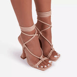 Jnyhbzz Summer Plus Size Sandals Women's Head Solid Color Ankle Ring Strap Sexy Fashion High Heels