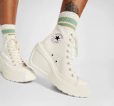 Jnyhbzz Slope Heel Canvas Shoes Female 2024 New Round Head Lace With Versatile Heighten Platform High Top Shoes Small White Shoes