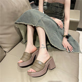 Jnyhbzz Thick Bottom One Word Cool Slippers Female 2024 Summer New Fashion Outside Wearing Slippers Thick Heel Sandals Female