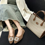 Jnyhbzz Square Buckle Pointed Head Shallow Single Shoes Women 2024 Temperament A Foot Pedal Wool Shoes To Keep Warm And Comfortable Pregnant Shoes