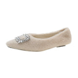 Jnyhbzz Square Buckle Pointed Head Shallow Single Shoes Women 2024 Temperament A Foot Pedal Wool Shoes To Keep Warm And Comfortable Pregnant Shoes