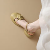 Jnyhbzz Summer Round Head Flowers Sweet Platform Sandals Comfortable One Word Buckle Beach Wind Low Heel Casual Women's Shoes