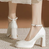 Jnyhbzz Waterproof High Heels Female Thick With Small Mary Square Head Bride Shoes Wedding Shoes Wedding Single Shoes Female Spring And Autumn