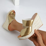Jnyhbzz High Heel Thick Bottom Cool Slippers Female Dew Toe Grass Knitting Hemp Rope Bottom