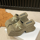 Jnyhbzz Summer New Fashion Women's Shoes Korean Version With Thick Bottom Word-Dragging Female Cake Bottom Slope With Water Diamond Slippers