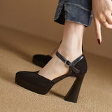 Jnyhbzz Temperament Thick With Frosted Soft Leather High Heels Female 2024 Spring Waterproof Platform Thick Bottom Tip A Word With Shallow Mouth Single Shoes