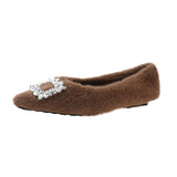 Jnyhbzz Square Buckle Pointed Head Shallow Single Shoes Women 2024 Temperament A Foot Pedal Wool Shoes To Keep Warm And Comfortable Pregnant Shoes