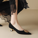 Jnyhbzz Spring 2024 New Soft Leather Pointed Metal Buckle Shallow Single Shoes Cat With Temperament Commuting High Heels
