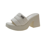 Jnyhbzz Thick Bottom One Word Cool Slippers Female 2024 Summer New Fashion Outside Wearing Slippers Thick Heel Sandals Female