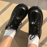 Jnyhbzz Small Leather Shoes Female 2024 New British Wind Platform Platform Shoes Ins Flat Versatile Single Shoes