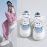 Jnyhbzz Sole Small White Shoes Female 2024 Autumn New Fashion Rivets Small Show Thin Loose Cake Shoes Lace Casual Sports Shoes