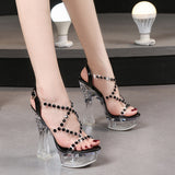 Jnyhbzz Transparent Ultra High Heel 14Cm Thick Heel Summer Waterproof Sexy Fairy Sandals