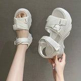 Jnyhbzz Spring And Summer Velcro Cake Shoes 2024 New Korean Casual Sports Roman Platform Sandals