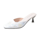 Jnyhbzz Spring And Autumn New Fashion Embroidery With Cool Slippers Small Square Head Suede With Temperament Half Drag Women's Shoes