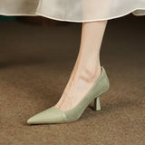 Jnyhbzz Spring And Summer New Splicing Brown Light Mouth Single Shoes Female French Pointed Female Thin Heel Simple Temperament High Heels