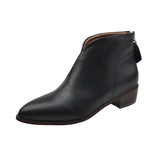 Jnyhbzz Vintage Short Tube Martin Boots British Style Soft Leather Middle Heel Western Boots Women's Ankle Boots Thick Heel Pointed Head 2024 New Style