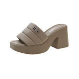 Jnyhbzz Thick Bottom One Word Cool Slippers Female 2024 Summer New Fashion Outside Wearing Slippers Thick Heel Sandals Female