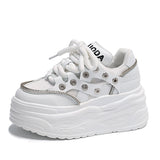 Jnyhbzz Sole Small White Shoes Female 2024 Autumn New Fashion Rivets Small Show Thin Loose Cake Shoes Lace Casual Sports Shoes