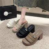 Jnyhbzz Thick Bottom One Word Cool Slippers Female 2024 Summer New Fashion Outside Wearing Slippers Thick Heel Sandals Female