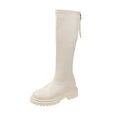 Jnyhbzz Knee Boots Women's Medium Boots And Velvet 2024 New Thick Bottom Small Martin High Knight Boots