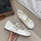 Jnyhbzz Vintage French Round Head Shallow Mouth Flat Single Shoes Women's 2024 New Summer Soft Sole Ballet Wind Mary Jane Shoes