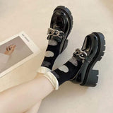 Jnyhbzz Thick Bottom High Heel College Wind Mary Jane Jk Small Leather Shoes Female 2024 New Korean Version Of The Chain British Wind Single Shoes