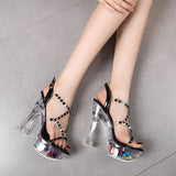 Jnyhbzz Transparent Ultra High Heel 14Cm Thick Heel Summer Waterproof Sexy Fairy Sandals