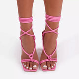 Jnyhbzz Summer Plus Size Sandals Women's Head Solid Color Ankle Ring Strap Sexy Fashion High Heels