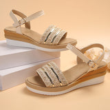 Jnyhbzz Wedge Sandals Women 2024 Summer New Platform One-Line Buckle To Wear Roman Beach Sandals