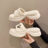 Jnyhbzz Slippers Female Spring And Summer New Fairy Wind Love Simple One-Word Trawl Red Pine Cake Thick Bottom Beach Slippers